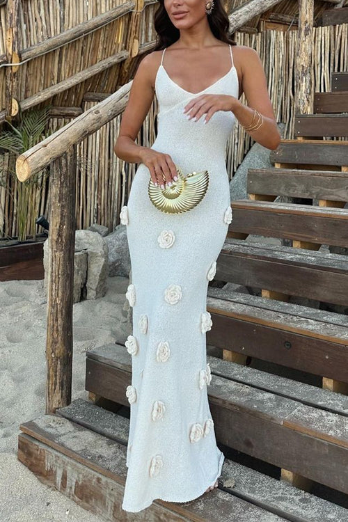 Maxiklänning Dam Öppen Rygg Blommor Bomull Polyester-3