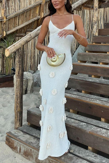 Maxiklänning Dam Öppen Rygg Blommor Bomull Polyester-3