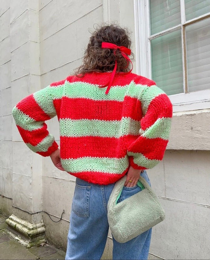 Kvinnors Tröja Tvåfärgad Horisontellt Randig Polyester-6
