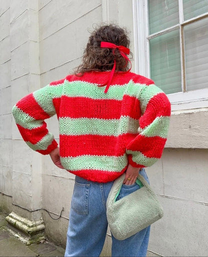 Kvinnors Tröja Tvåfärgad Horisontellt Randig Polyester-6