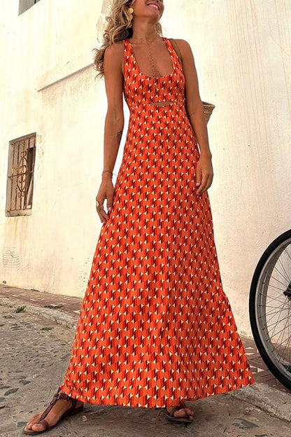 Maxiklänning Dam Bakfri Geometrisk Tryck Bomull Polyester-4
