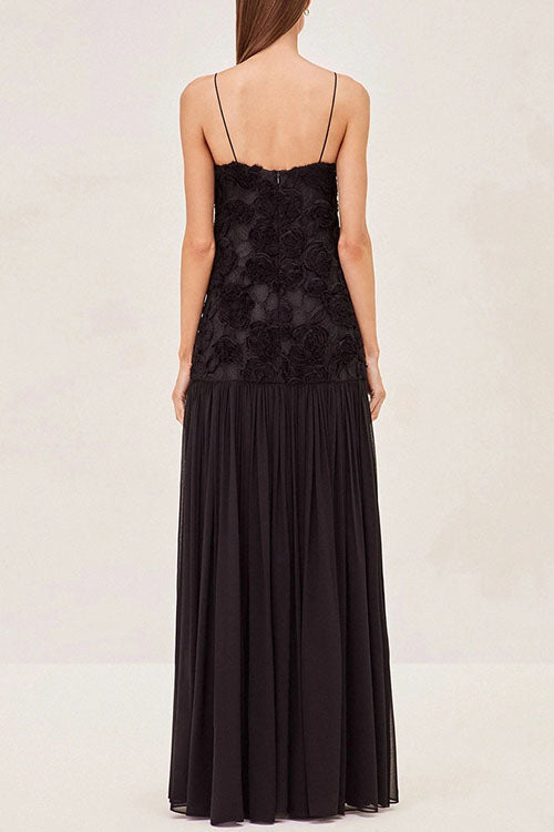 Dam Maxiklänning Blommig Applikation Spaghetti Band Bomull Polyester-6