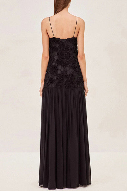 Dam Maxiklänning Blommig Applikation Spaghetti Band Bomull Polyester-6