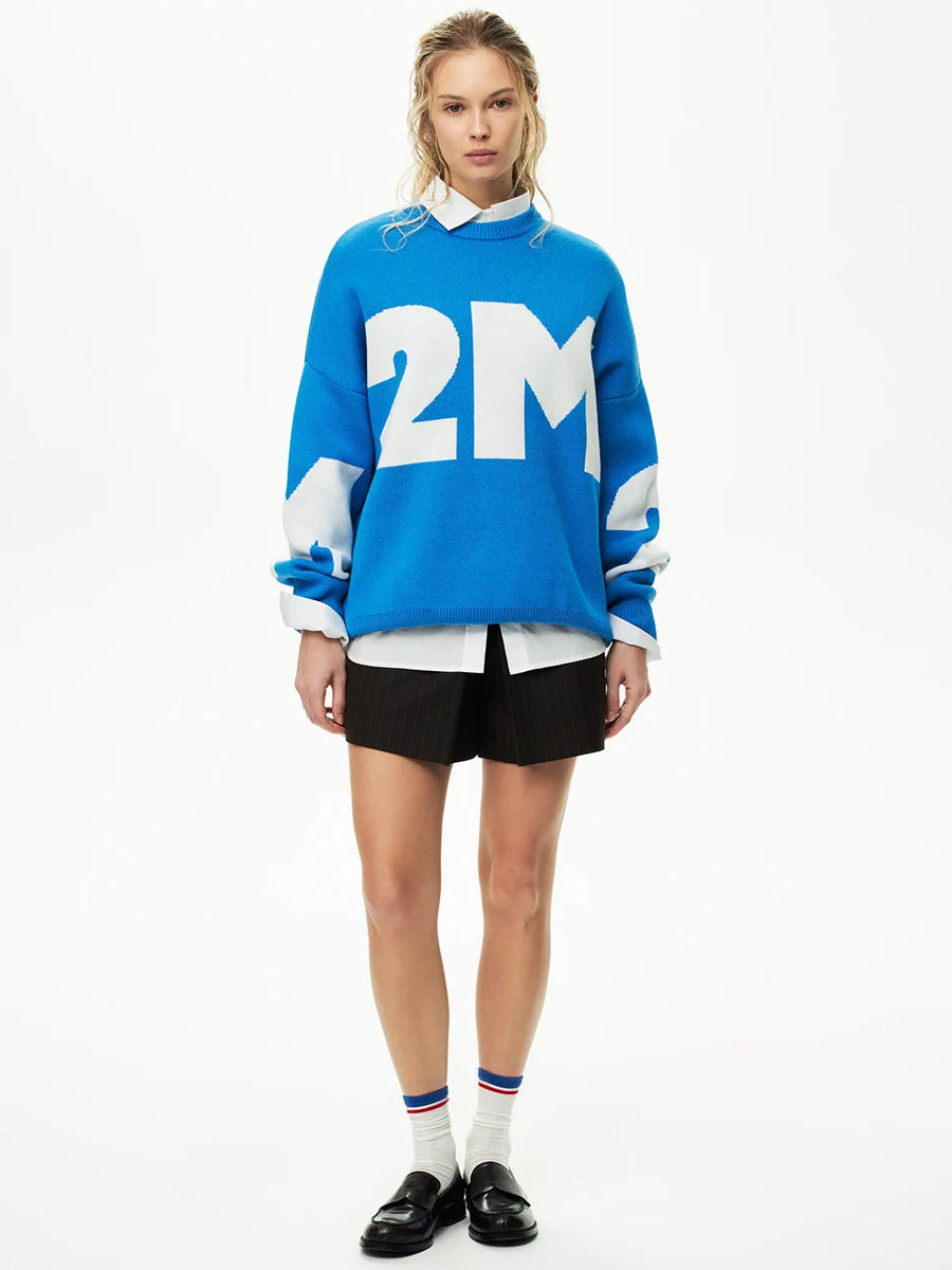 Stickad Dam Tröja Färgblock Lös Passform Vinter-5