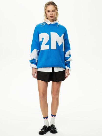 Stickad Dam Tröja Färgblock Lös Passform Vinter-5