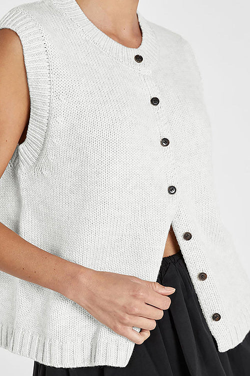 Dam Ärmlös Topp Rund Halsringning Knapplås Bomull Polyester Festtoppar-5