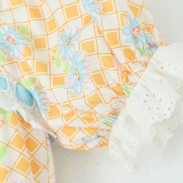 Dam Maxiklänning med Snörning och Puffärmar Polyester/Bomull-4