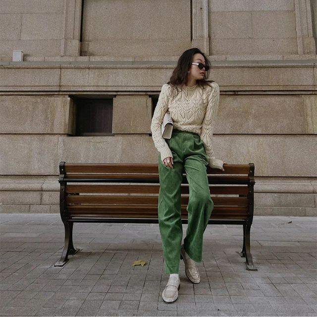 Stickad Dam Tröja Hög Krage Kålmönster Mjuk Fiber-5