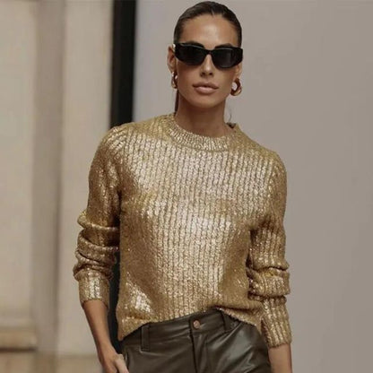 Variant image for Dam Stickad Tröja Metallisk Textur 100% Akryl Tidlös Passform-1