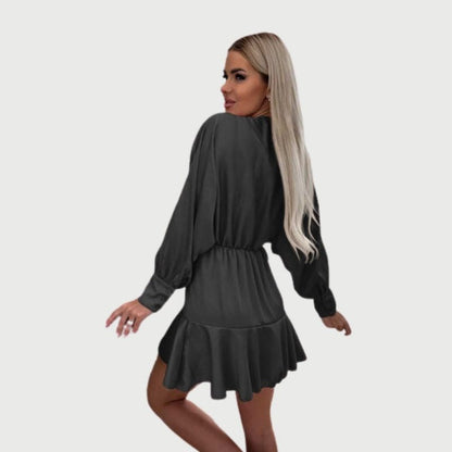 Kvinnors Miniklänning Långa Ärmar Mjuk Tyg Rufsad Nederkant-4