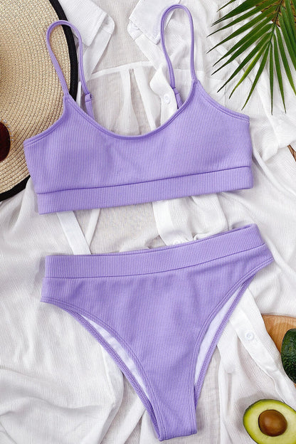 Dam Bikini Set Höga Byxor Mjuk Polyesterblandning-5