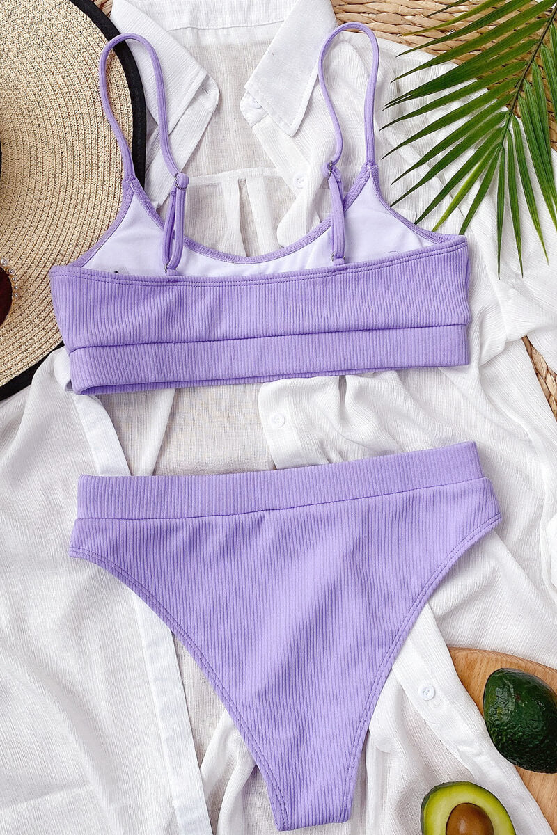 Dam Bikini Set Höga Byxor Mjuk Polyesterblandning-6