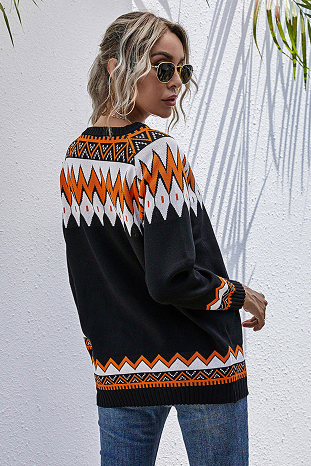 Dam Tröja V-ringad Löst Passform Polyester med Kontrastfärg-5