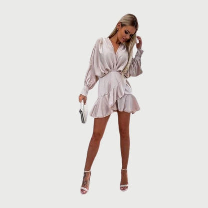 Variant image for Kvinnors Miniklänning Långa Ärmar Mjuk Tyg Rufsad Nederkant-11