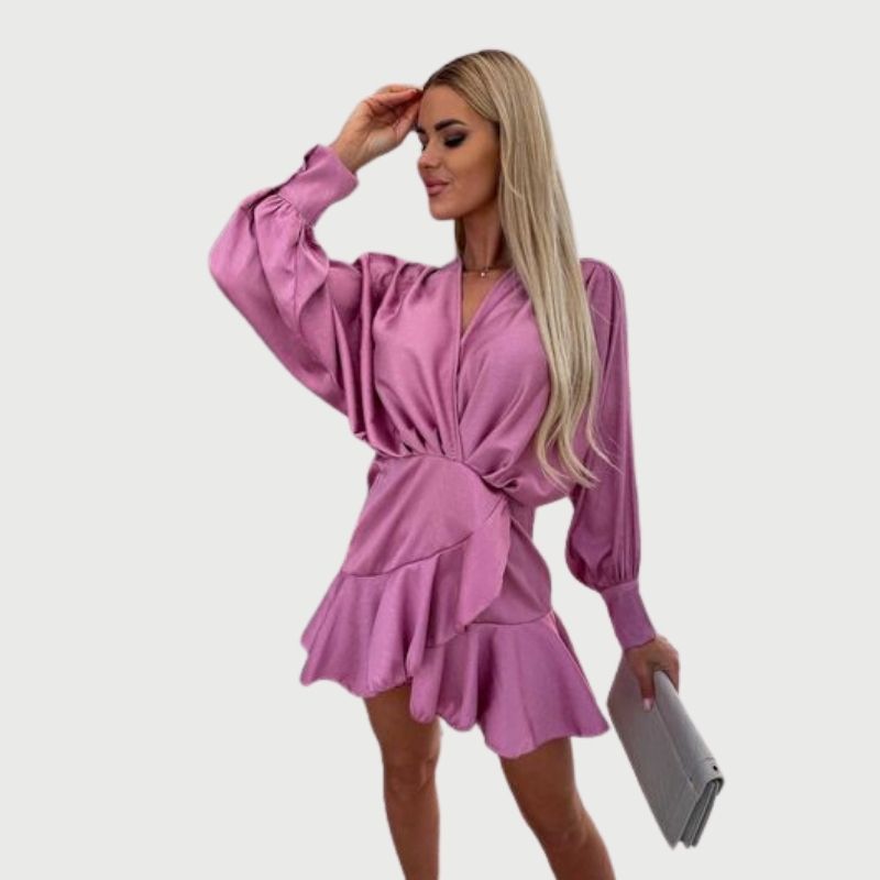 Variant image for Kvinnors Miniklänning Långa Ärmar Mjuk Tyg Rufsad Nederkant-21