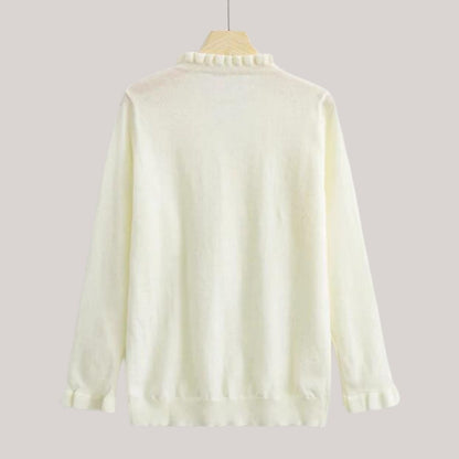 Dam Stickad Tröja med Ruffles Cirkulär Halsringning Mjuk Akryl-4