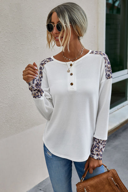 Dam Topp Leopardmönstrad Lång Ärmar Polyester-5
