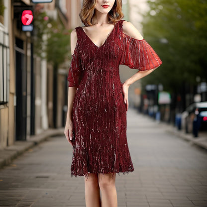 Dam Aftonklänning Glittrande Stil Polyester Elastan-2