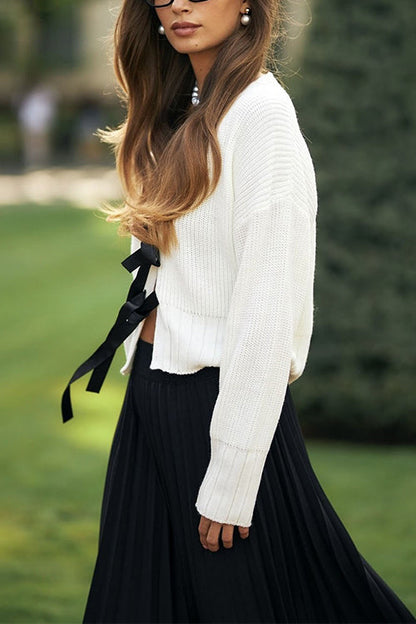 Dam Tröja V-ringad med Slingor i Bomull och Polyester-4