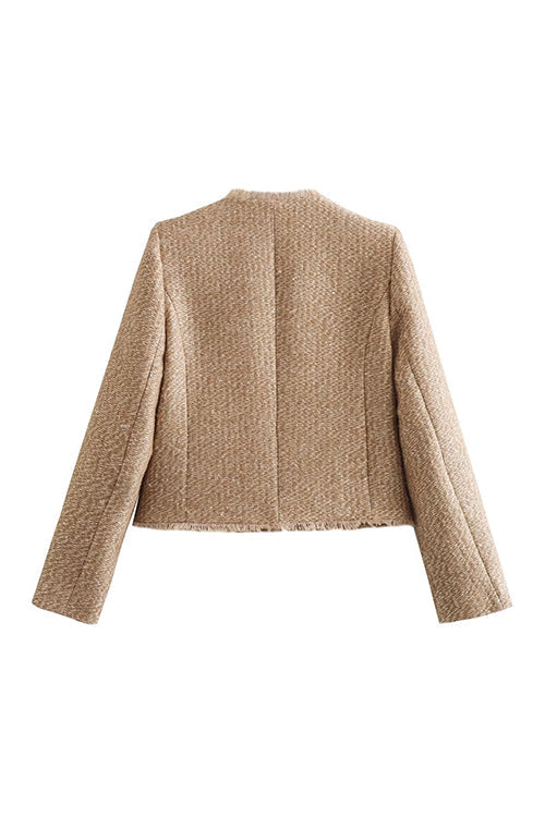 Dam Kort Tweedjacka Med Knapp Detaljer Bomull Polyester-6