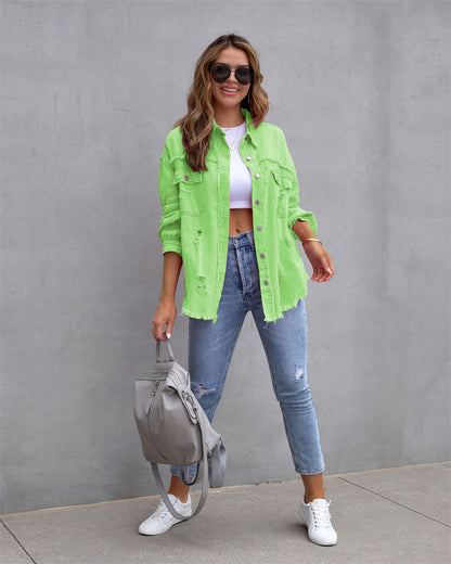 Dam Jeansjacka Knappstängning Tidlös Design Denim 6