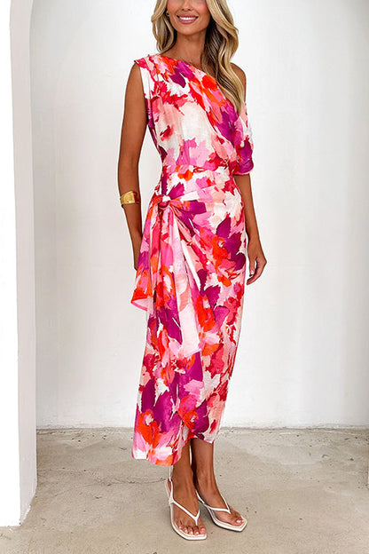 Dam Midiklänning Blommig Axeldesign Bomull Polyester-5