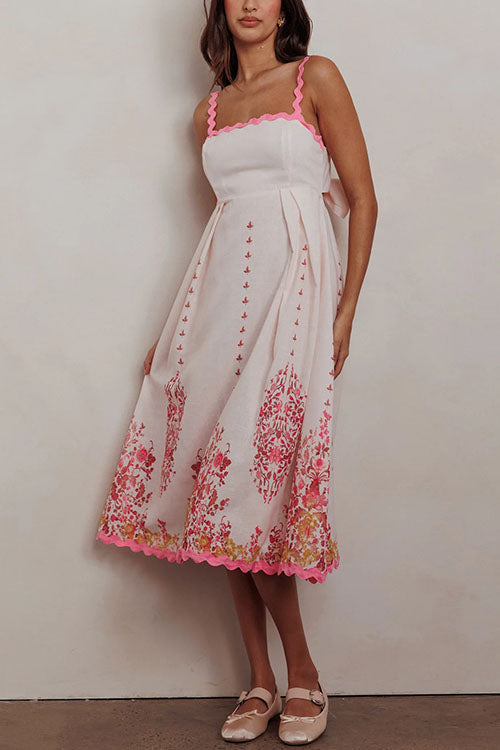 Kvinna Midi Klänning Blommönster Ric-Rac Detaljer Bomull Polyester-3