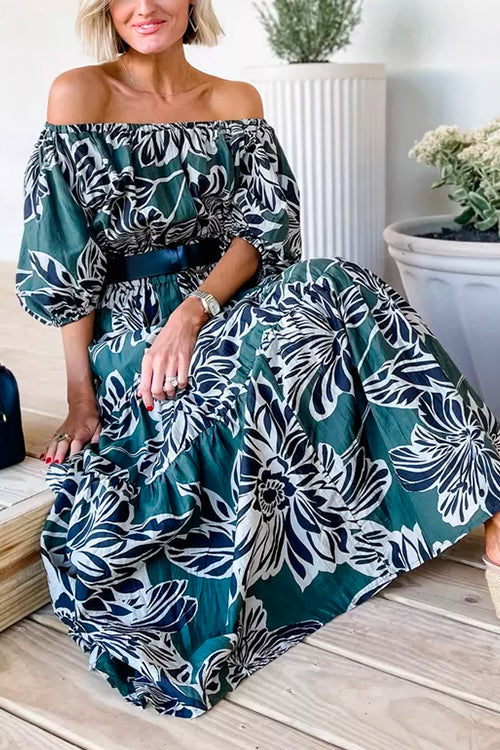 Maxi Klänning Dam Puffärmar Ruffle Bomull Polyester-2