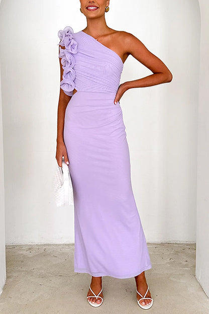 Maxiklänning Dam Asymmetrisk Nätöverlägg Bomull Polyester-2