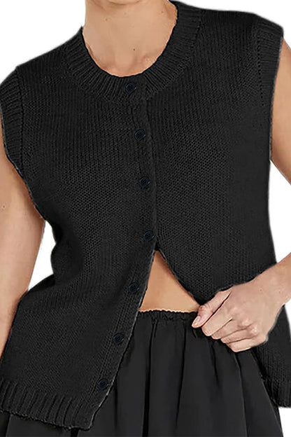 Variant image for Dam Ärmlös Topp Rund Halsringning Knapplås Bomull Polyester Festtoppar-10