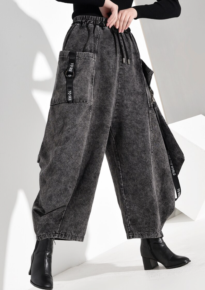 Dam Högskuren Jeans Bred Passform Bomull-3