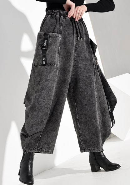 Dam Högskuren Jeans Bred Passform Bomull-3