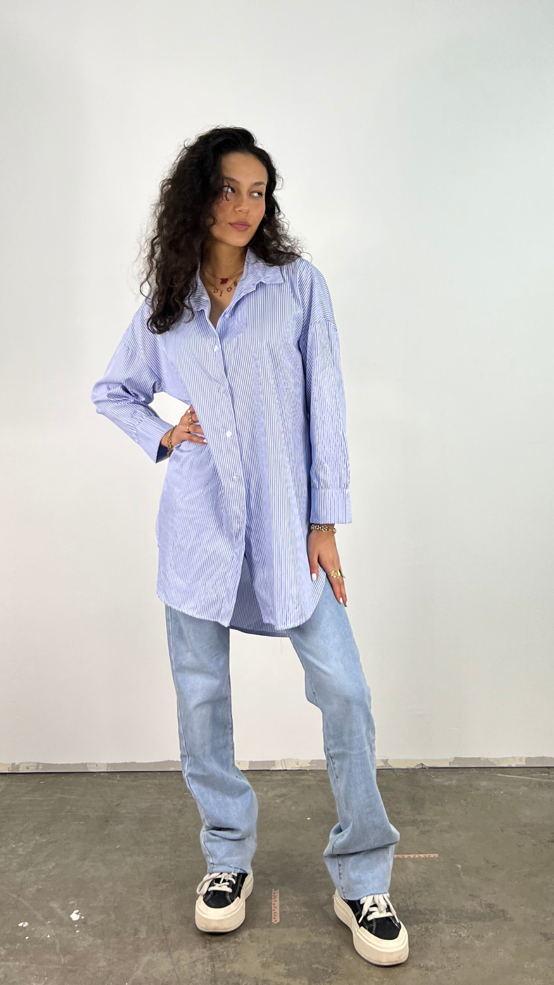 Dam Blus Överdimensionerad Randig Polyester-Bomull 5