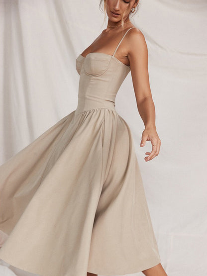 Kvinnors Midi Klänning Korsett Design Högkvalitativt Tyg-3