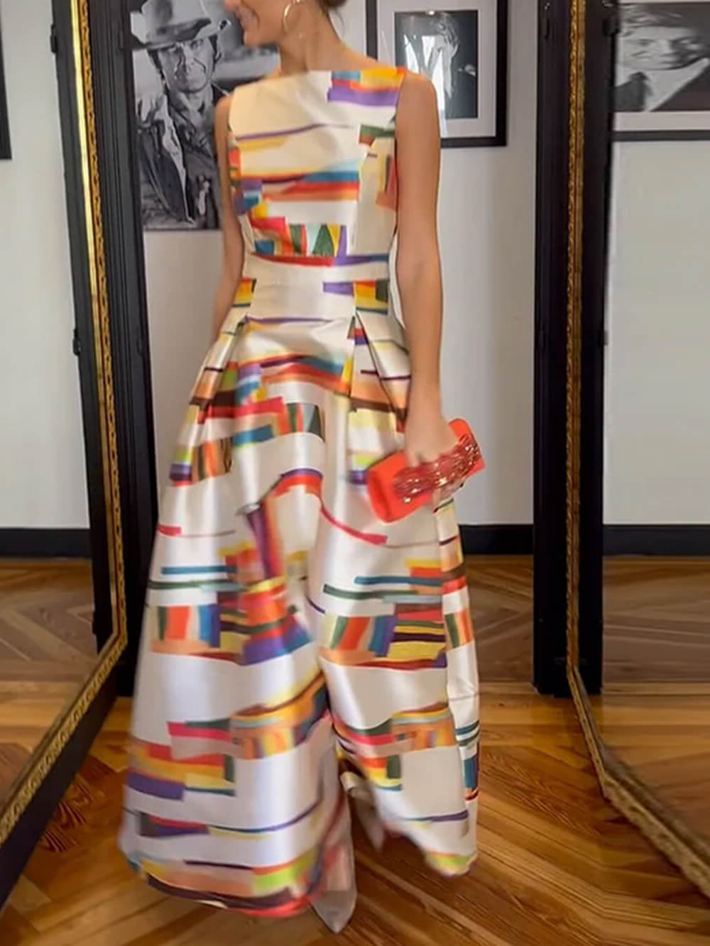 Maxiklänning Dam Färgglad Tryckt Design Polyester-2