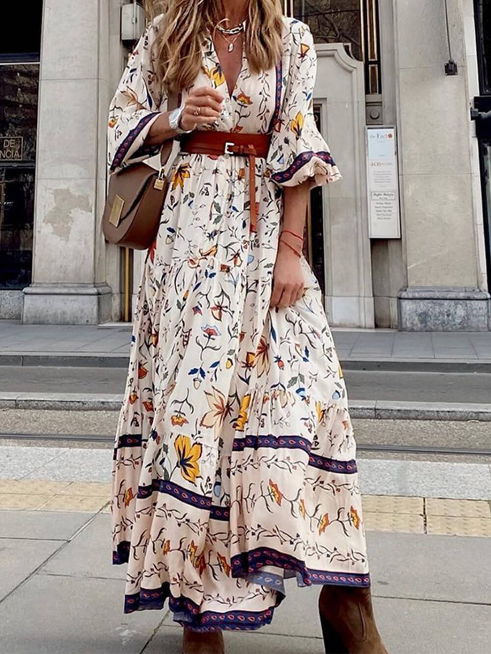 Maxiklänning Dam Bohemisk V-ringning 100% Polyester - Avslappnad Passform för Sommarens Alla Tillfällen 2