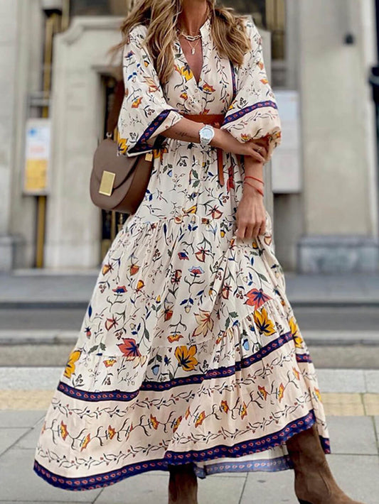Maxiklänning Dam Bohemisk V-ringning 100% Polyester - Avslappnad Passform för Sommarens Alla Tillfällen 1
