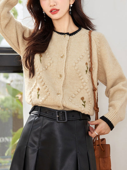 Dam Cardigan Blommabroderi Mjukt Material-3