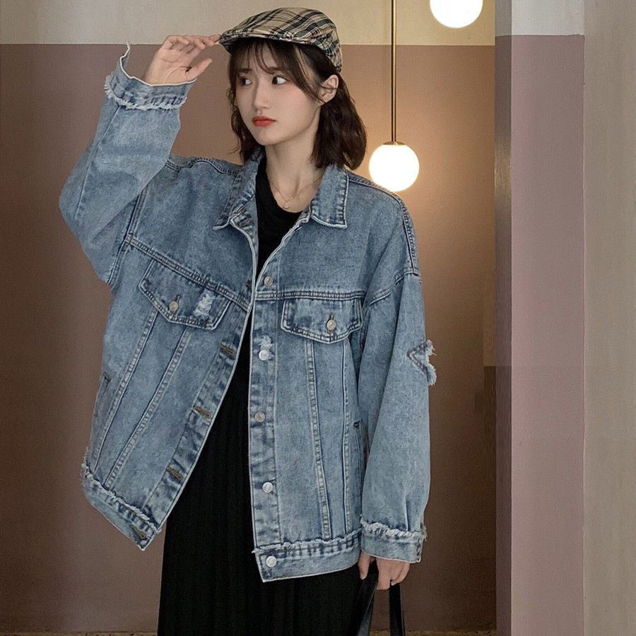 Variant image for Dam Denimjacka Loose Fit Vintage Stil Bomull-1