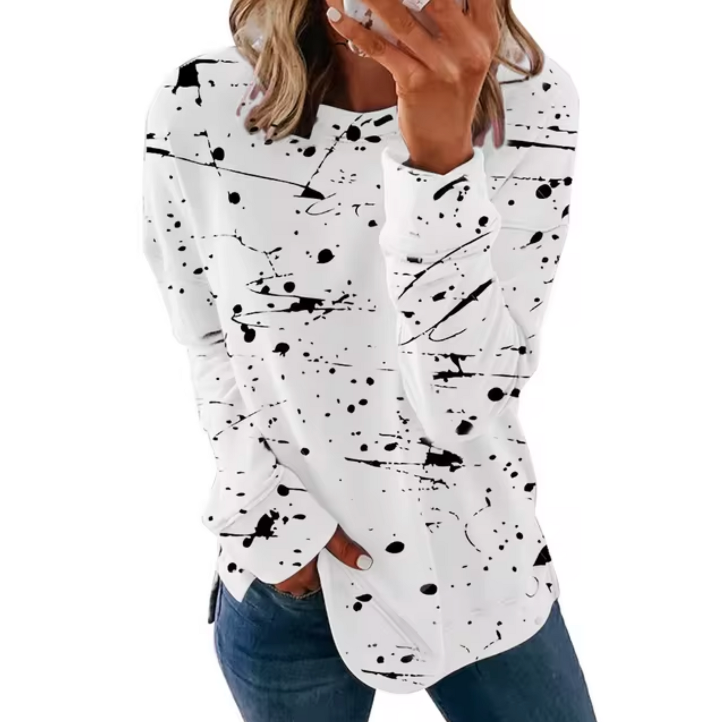 Dam Överdimensionerad Långärmad Topp Mjuk Bomull-1