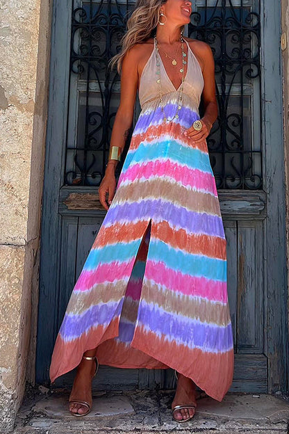 Variant image for Maxiklänning Dam Djup V-ringning Tie Dye Bomullsblandning-1