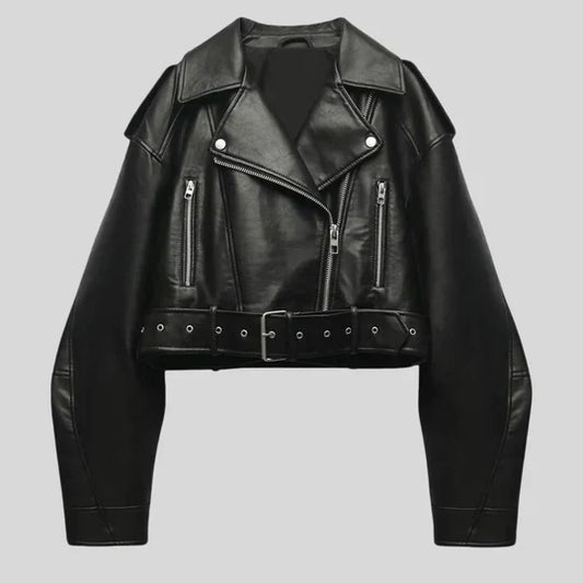 Dam Läderjacka Elegant Tidlös Design Högkvalitativt Läder 1