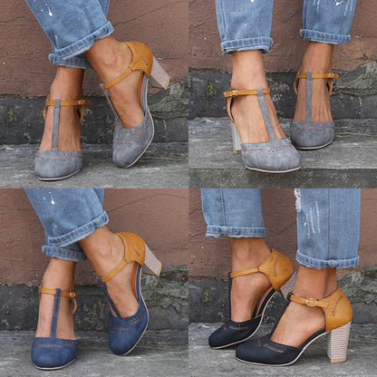 Dam Sandaler Retro Högt Stycke Syntetmaterial-6