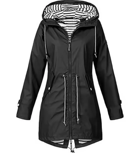 Vattentät Jacka Dam med Huva Elegant Design Lätt Polyester-1