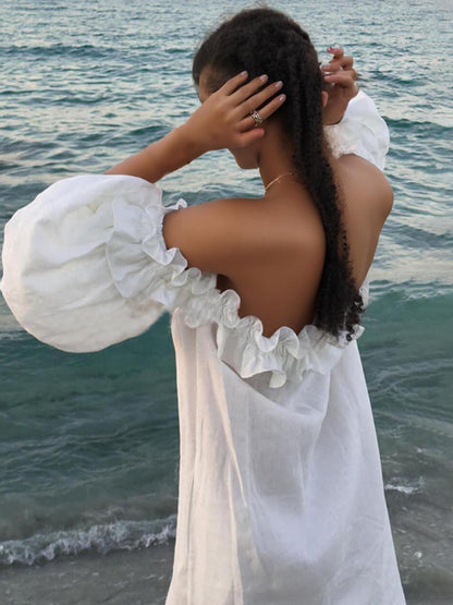 Kvinnors Axelfri Klänning med Rüsch Detaljer Polyester-2