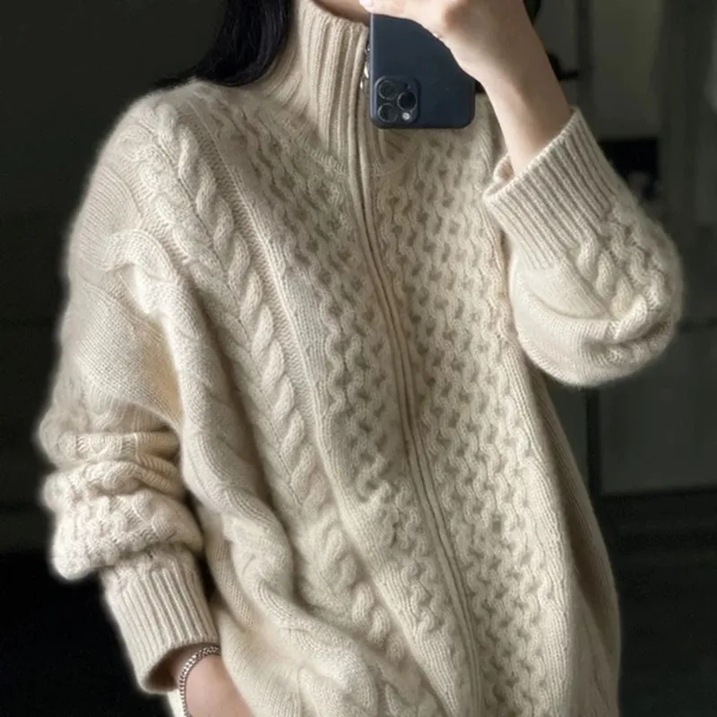 Kvinnors Turtleneck Tröja Löst Snitt Mjuk Ull 1