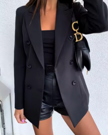 Dam Blazer med Dubbel Rad Knappar i Polyester och Viskos – Elegant och Hållbar för Kontor och Fritid 1