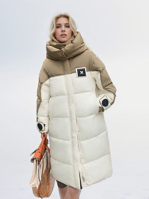 Damer Lång Jacka Färgblockdesign Polyester och Ull-1