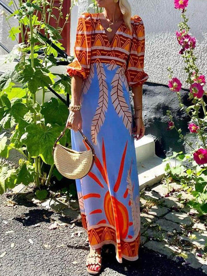Dam Maxiklänning Boho-tryckning Lätt Polyester Maxilängd-2
