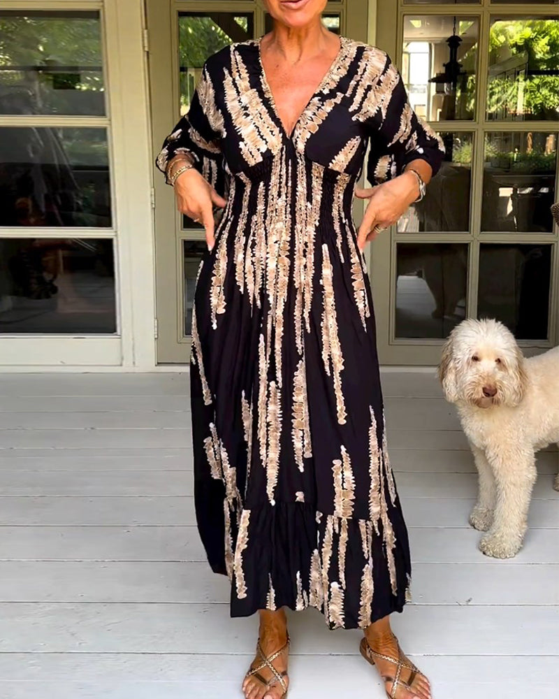 Kvinnors Klänning V-ringning Tidlös Högkvalitativt Tyg-2